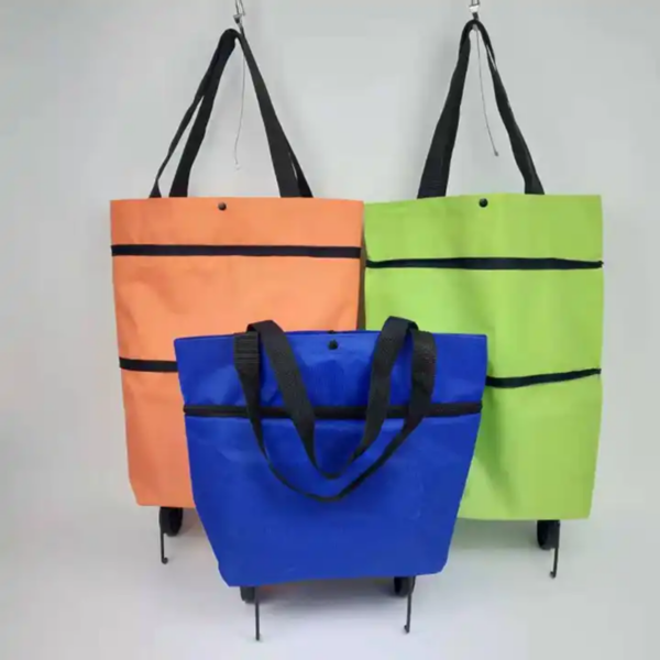 Foldable Shopping Bags with Wheels Reusable Grocery Bags Food Organizer Vegetables Bag